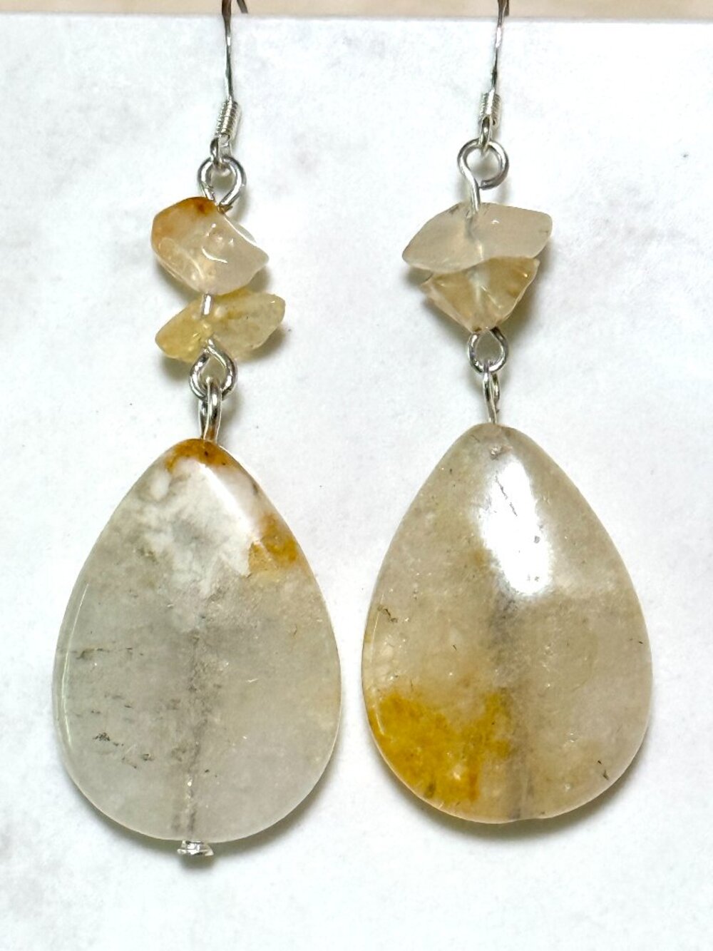 2/$20, Yellow Quartz & Agate Drop Earrings, Gemstone & Sterling Silver Hooks